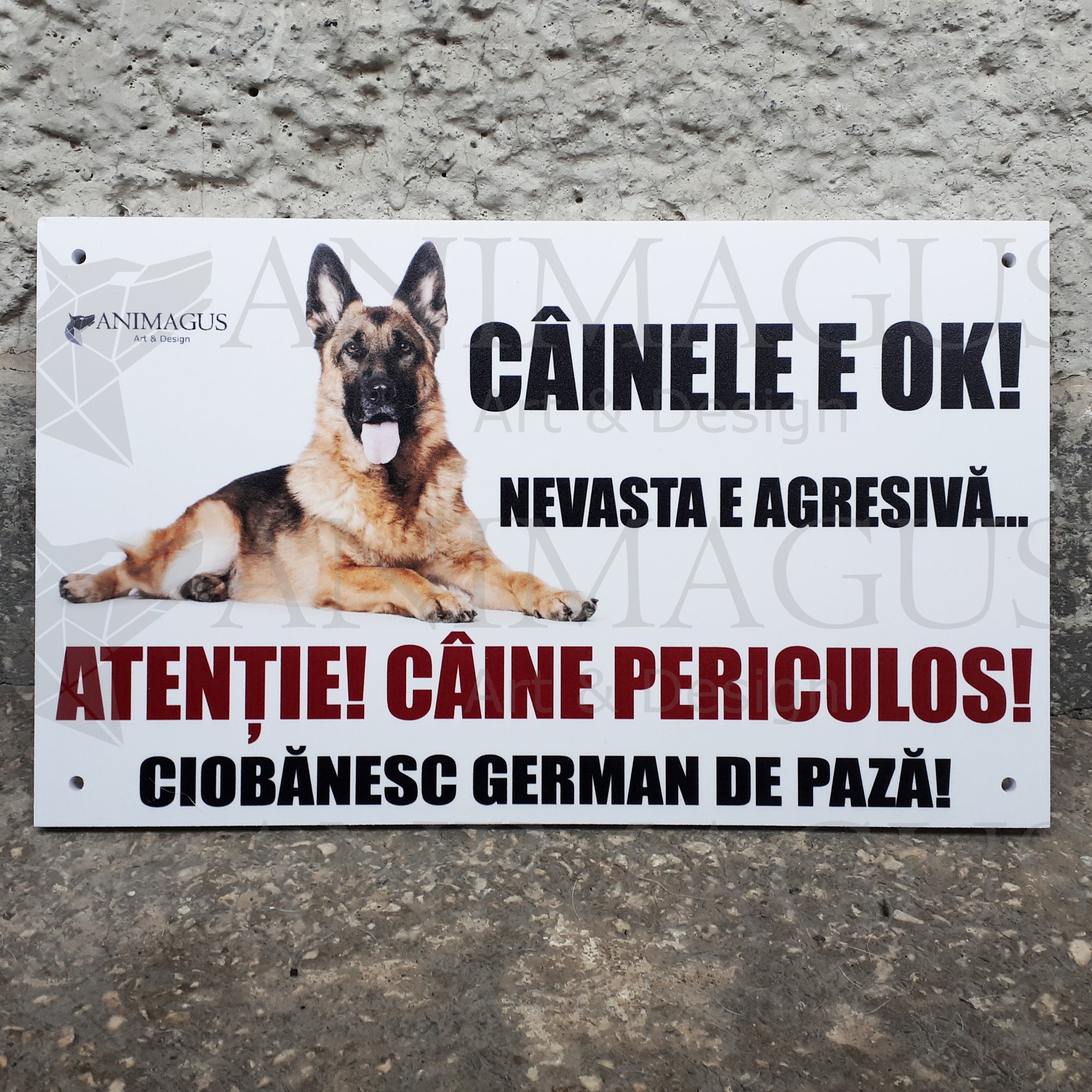 Placa Avertizare Ciobanesc German - 5 variante text