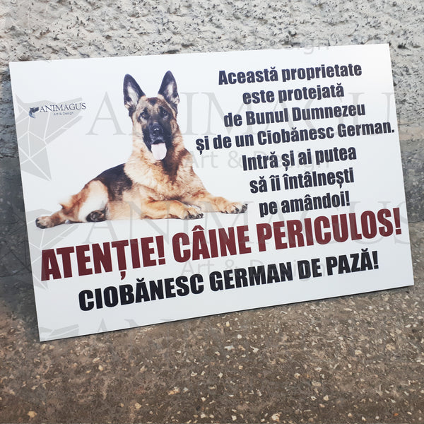 Placa Avertizare Ciobanesc German - Pazita de amandoi!